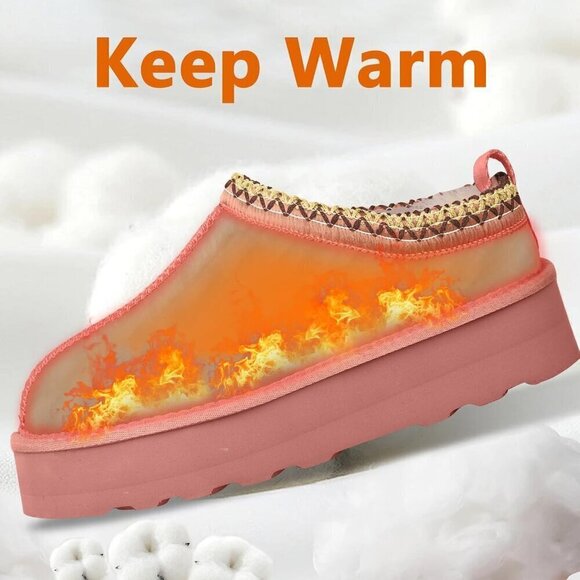 Platform Mini Ankle Boots Short Fur Fleece Lined House Women's Slippers - Picture 3 of 6